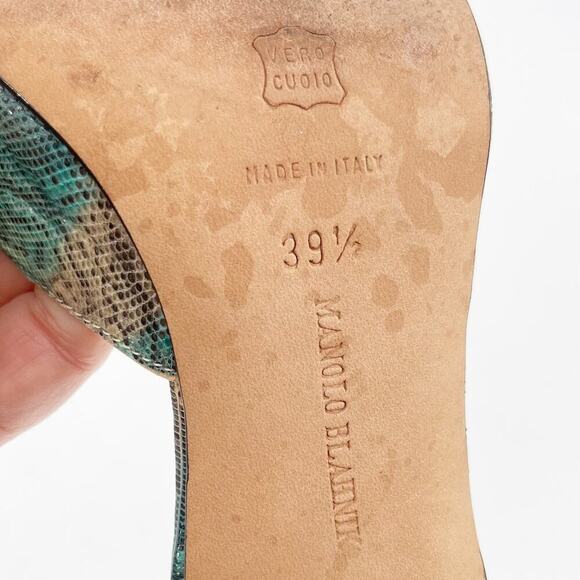 Manolo Balhnik Retro Turquoise Teju Lizard Pointed Toe D'Orsay Heel IT 39.5 - Picture 11 of 12